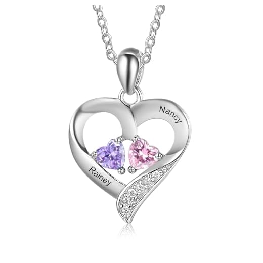 lorajewel Personligt namnhalsband för kvinnor med 2 namn graverat sterlingsilver 925 hjärthänge med hjärta månadsstenar anpassade smycken för mamma och dotter fru flickvän,