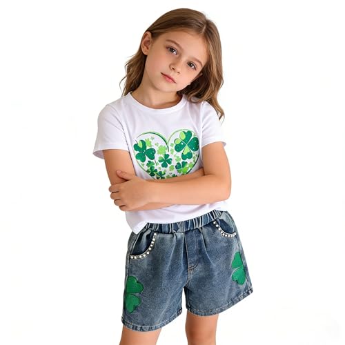 Image of Ayzozuy Kid Girl Clothes Shorts Set 2 Piece Outfits Summer Casual Short Sleeve Top and Shorts Set for Girls 4-7