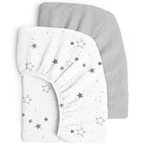 Image of Lulu Moon Muslin Crib Sheets - Fitted Crib Mattress Sheets for Boys and Girl - 28"x 52", 2 Pack