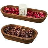 Tessco 2 Pcs Wooden Dough Bowl for Home Rustic Bread Long Wooden Bowl for Kitchen Dining Table Home Decoration(10 x 6 x 2 Inch, 16 x 6 x 2 Inch,Brown)