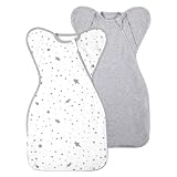 Premium Soft Cotton Swaddle Blanket Sleep Sack Arms Up Design 2 Packs 3-6 Months, Hands Up 3-Way Transitions to Arms-Free Wearable Sleeping Sack Bag for Baby Boys Girls Snug Fit Calms Startle Reflex