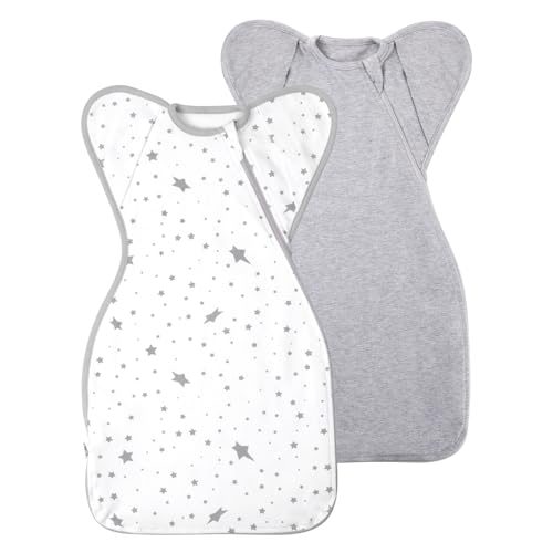 Baby Sleep Sack Swaddles for Newborn 0-3 Months, Arms Up Swaddle Blanket 2 Packs Cotton, Hands Up 3-Way Transitions to Arms-Free Wearable Sleeping Sack Bag for Boys Girls Snug Fit Calms Startle Reflex