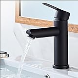 LUFORE grifo mezclador de acero inoxidable para baño caliente y frío, grifo de baño con antigoteo silencioso, mezclador monomando de fregadero para baño, lavabo, cocina pequeña (negro)