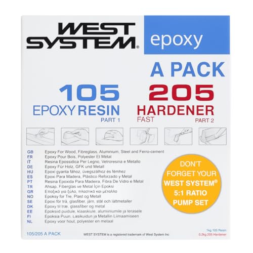 WEST SYSTEM Epoxy Resin and Hardener - 105/205 A Pack - Marine Grade Epoxy for Wood, Metal & Fibreglass, Suitable for Outdoor Use, Furniture & DIY – Ideal for Polyester Surfaces & Gap Filling