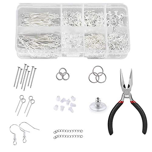 Aweisile 740 Stück Schmuck Selber Machen Set Ohrringe Selber Machen Schmuckherstellung Zubehör Set Schmuck Basteln Zubehör Schmuckherstellung Set mit Zange für Ohrring Armband Halsketten Cover