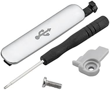 Moonia(TM) Samsung Galaxy S5 Replacement Micro USB Port Charger Dustproof Waterproof Cover Flap + Plastic Holder + Screw + Screwdriver for Samsung Galaxy S5 Sv I9600 G900 (Silver(Cover Flap + Plastic Holder + Screw + Screwdriver))