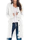 MEROKEETY Women's 2025 Long Sleeve Cardigan Sweater Fall Winter Cable Knit Open Front Button Long Outerwear, White, M
