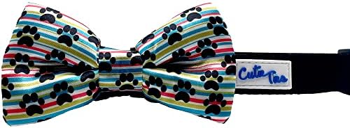 CUTIE TIES Dog Bow Tie Paw Print-2" x 4" Premium Quality Bow Ties for Dogs-Fancy Dog Tie with Slip Over Elastic Bands-Cute Dog Tie Fits Most Collars-Dog Tie for All Breeds (Paw Print)