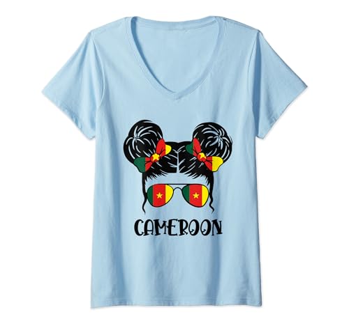 Camerunian Girl desordenado cabello camerún orgullo patriótico niños Camiseta Cuello V