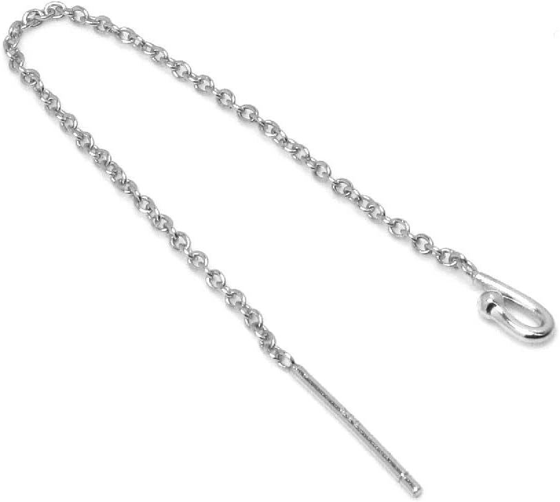 4 pcs .925 Sterling Silver Earwires Ear Wire 1mm Chain Thread Hook 3.5 Inches/Dangle Earring Connector/Findings/ 14K Gold Tone Bright
