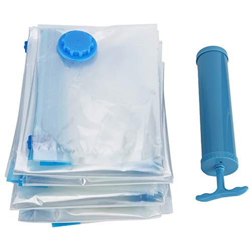 Vacuum Compressed Bag, 6 Pack Vacuum Storage Bags with Hand Pump, Reusable Vacuum Space Saver Bag for Clothes, Mattress, Blanket,Travel(Storage Bag+Hand Pump)