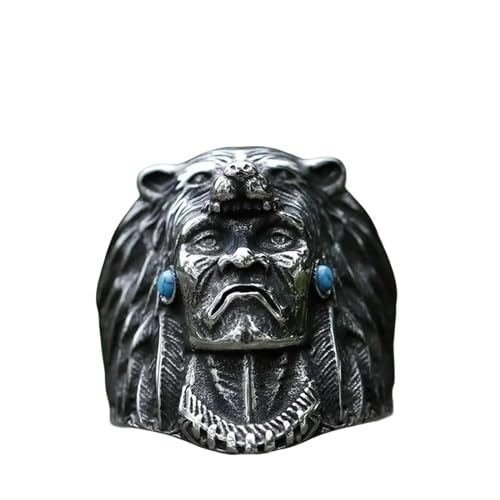 New Men's Rings Indian Warrior Biker With Wolf Animal Ring Religion Jewelry Vintage
