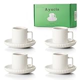 AYUCIA 2.5OZ Mini Espresso Cups Set of 4, White Cream Ceramic Demitasse Espresso Mugs with Saucers, Small Coffee Cups for Single/Double Espresso Shots