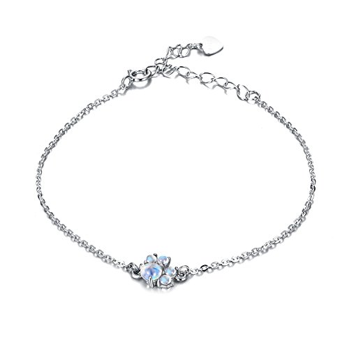 Luna Azure Sterling Silver Cat Paw Moonstones Hand Chain Fine Bracelet 3.14"ï¼ˆ8 cmï¼‰