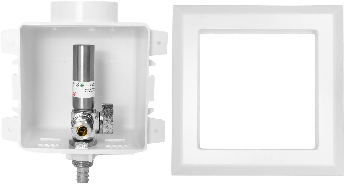 EFIELD Pex Pre-assembled Dishwasher Outlet Box, 1/2-Inch Barb Crimp Pex F1807 with Installed 1/4-Turn Stop Angle Valve, Stainless Steel Hammer Arrestor Chrome,(DW011)