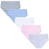 Laura Ashley Girls Underwear - 5 Pack Soft Stretch Breathable Panties for Girls - Lightweight Cotton Panties (Size: 4-12), Size 7-8, Floral Print/Pink/Grey/Peri