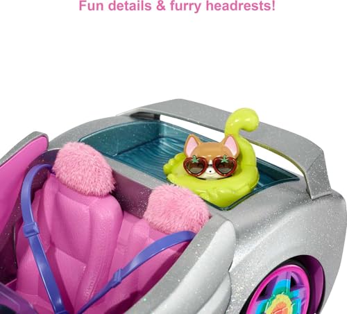 image for Barbie Extra Toy Car with Fashion Accessories & Puppy, Sparkly Silver 