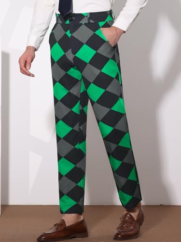 Lars Amadeus Men's Casual Geometric Printed Color Block Flat Front Dress Pants2