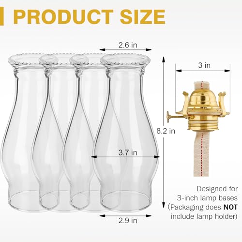 VIHOSE 4 Pcs Oil Lamp Chimney Replacement Clear Hurricane Lamp globes Glass Shade 3 Inch Base for Kerosene Lamps - Thumbnail 2