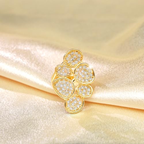 14K Yellow Gold Plated Statement Rings Engagement Ring Wedding Ring Promise Ring for Women Thick Big Shiny Clover/Bow/Clustered Colorful Cubic Zirconia Eternity Bands4