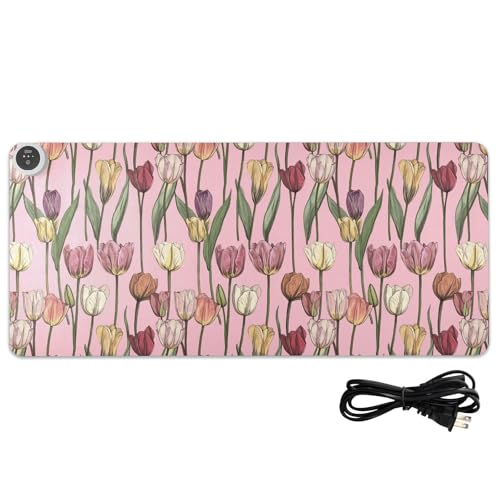 Tapis de souris chauffant tulipes roses contre les mains froides au bureau