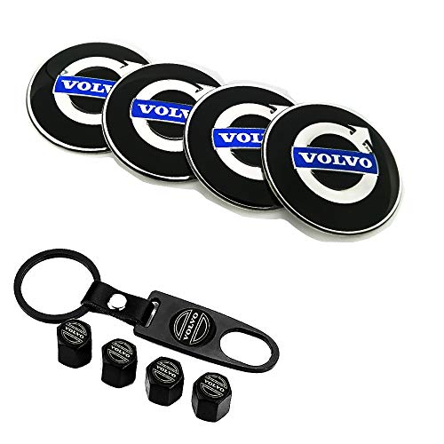Shengbang 4Pack 65mm 2.56   Wheel Center Hub Caps Sticker Emblem-Black Covers for Volvo with Bonus 4Pack Tire Valve Cover and 1Pack Keychain for Volvo All Models (for Volvo)