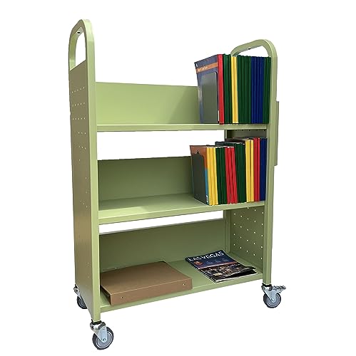 Workington Rolling Book Truck Book Cart with 3 Flat Shelves, Library Book Cart with Swivel Lockable Casters 3001 Apple Green by Workington - Image 3