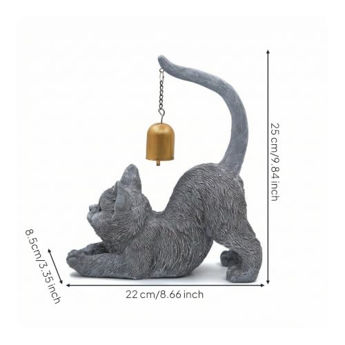Statue pour salon style chat gris déco avec sa clochette vintage