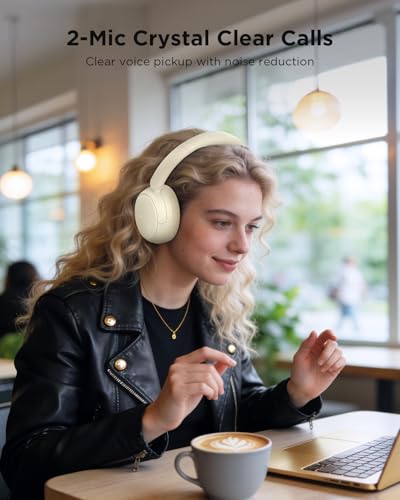 Image of TALIX H30 Hybrid Active Noise Cancelling Headphones, 110H Playtime Hi-Res Audio Bluetooth 6.0 Wireless Over Ear ANC Headphones for Commute /Travel (Off-White)