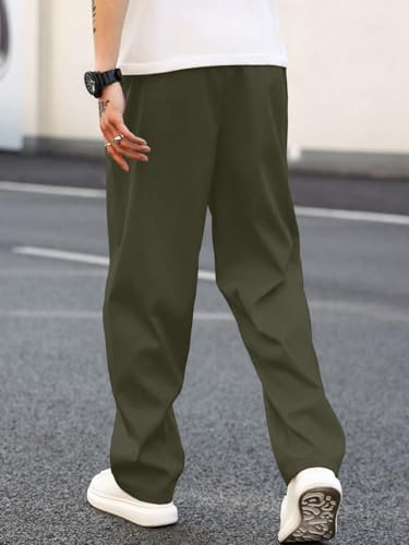 Image of MULAVRI Solid Drawstring Relexed Fit Modern Straight Leg Pants for Men's