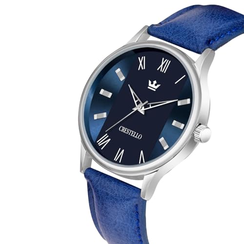 Image of CRESTELLO Faux Leather Strap Analog Wrist Watch for Men (Black /Blue /Green /Brown /Silver Dial) | CR-WT044
