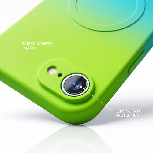 Image of amazon basics Gradient Mag-Safe Case for iPhone 16E | Soft Silicone Shockproof Cover with Camera Protection | Slim Lightweight Design | Smooth Touch & Durable - Green & Blue