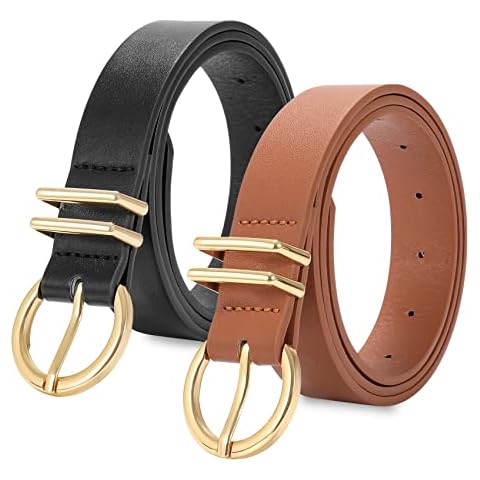 JASGOOD 2 Pack Women Leather Belts for Jeans Pants Dress With Fashion Metal Buckle 1.1 inch Ladies Belt Cover