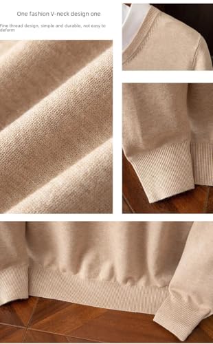 Hamthuit Men's Knitted V-Neck Pullover Long Sleeves Warm Pullover Loose Business Solid Color Sweater3