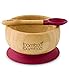 Set de Bowl adherente y cuchara para bebé en combinación, Bowl que no se despega de la mesa al comer, Bambú natural (Cereza)