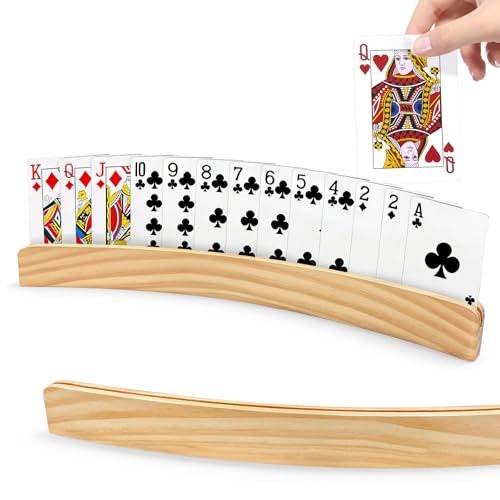 Jerhyun 2 Stück Spielkartenständer aus Holz 33cm Kartenhalter Spielkarten Befreien Sie Ihre Hände Geeignet für Erwachsene und ältere Menschen(Gelb)