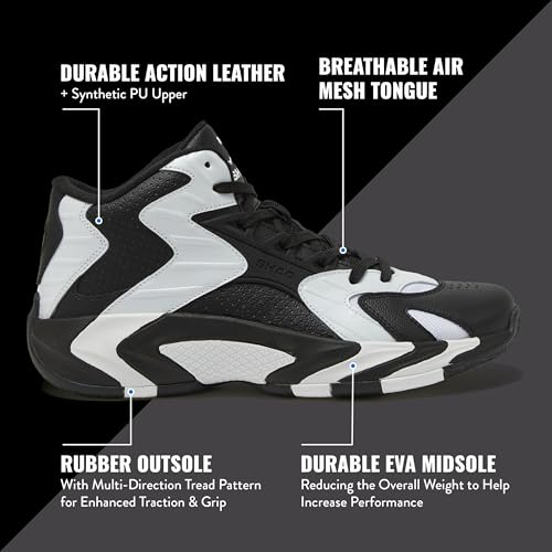 SHAQ Devastator 2.0 High Top Basketball Shoes for Men, Indoor or Outdoor Court Basketball Mens Sneakers - Black, White, Green or Blue Size 8 to 13 - Black/White, 9 Medium