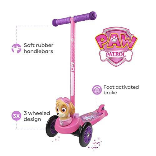 Paw Patrol Sky Self Balancing Kick Scooter Toddler Scooter & Kids Scooter, Extra Wide Deck, 3 Wheel Platform, Foot Activated Brake, 75 Lbs Limit, Kids & Toddlers Girls Or Boys, For Ages 3 And Up #TOP1