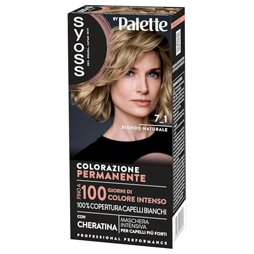 Syoss by Palette Colorazione Permanente 7-1 Biondo Naturale, per capelli permanente con Cheratina, Tinta biondo naturale per 100% copertura dei capelli bianchi e fino a 100 giorni di colore intenso