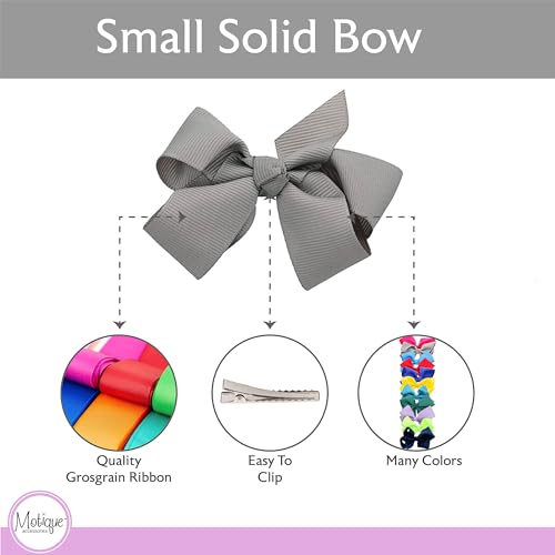 Image of Small Solid Bow for Girls - Set of 12 (Medium Grey)
