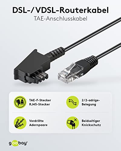 goobay 71812 router cable, telephone cable, connection cable for DSL/ADSL/VDSL, TAE-F plug to RJ45 plug (8P2C), black, 1 metre - Image 2