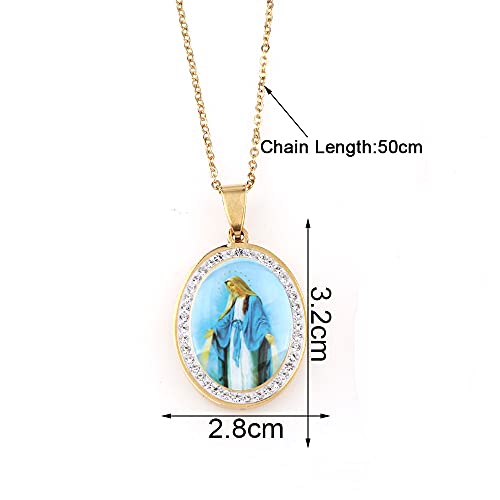 Miraculous Medal, Religious Gifts for Women, Golden Stainless Steel Necklace Inlaid Zircon Pendant, Fashion Religious Jewelry, Gifts for Women4