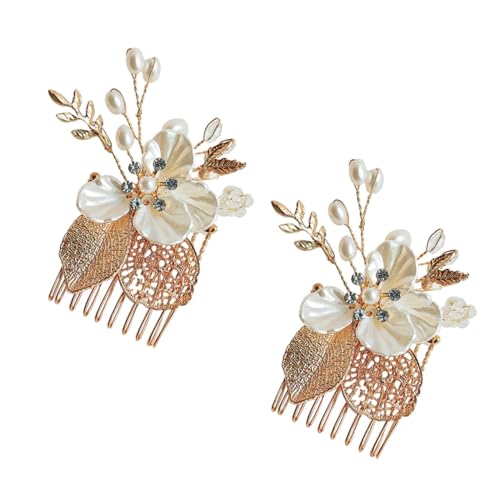 FRCOLOR 2個 ルヘアコーム ヘアピン パール ラインストーン付き 結婚式用髪
