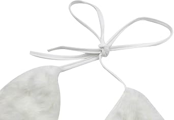 Women Faux Fur Crop Top Triangle Bra Sexy Halter Backless Tank Tops for Rave Festival Clubwear