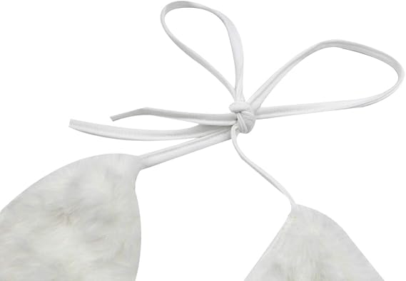 Women Faux Fur Crop Top Triangle Bra Sexy Halter Backless Tank Tops for Rave Festival Clubwear