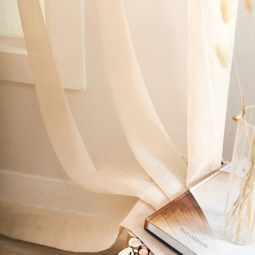 Image of Extra Wide Sheer Curtains Taupe 84 Inches Long, Window Treatments Rod Pocket Volie Drapes for Living Room /Bedroom, 108 IN Width Semi Outdoor Curtain Panels for Patio, Lawn, Garden, 108 inchx 84 inch, 2 Panels