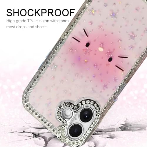 Image of mobistyle Designed for iPhone 16 Plus | Sparkling Cat Pattern Camera Protection Back Cover Case for Women Girls | iPhone 16 Plus Case (Pink)