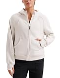 CRZ YOGA Womens Fleece Lined Full Zip Hoodies Oversized Long Sleeve Casual Workout Hooded Sweatshirt with Thumb Holes Milky White (Bone) X-Small