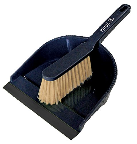 Plito おしゃれ な 掃除 道具 ショート ダストパンセット ( ほうき 、ちりとり セット) ネイビー