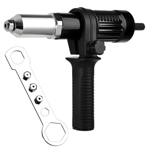 LEONTOOL Kit de adaptador de pistola de remache profesional con 4 cabezales de remaches de 2,4 mm/3,2 mm/4,0 mm/4,8 mm y agarre de mango, herramienta universal de tuerca de inserción de remachadora